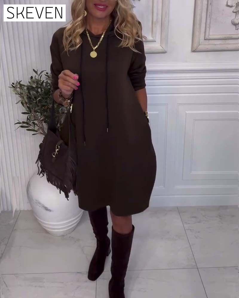 Hooded Casual Solid Color Dress