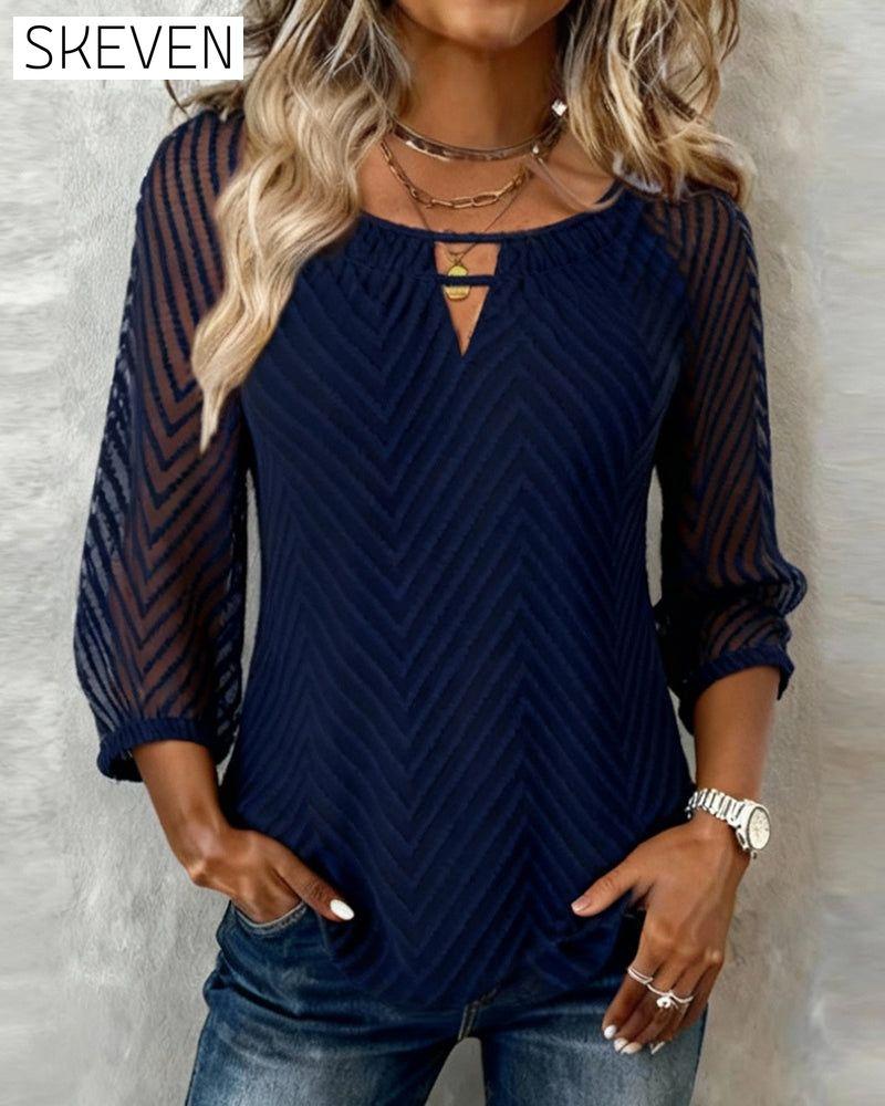 Chiffon Wave Pattern Crew Neck Blouse