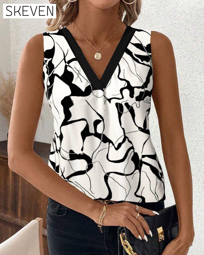V-Neck Sleeveless Printed Tank Top