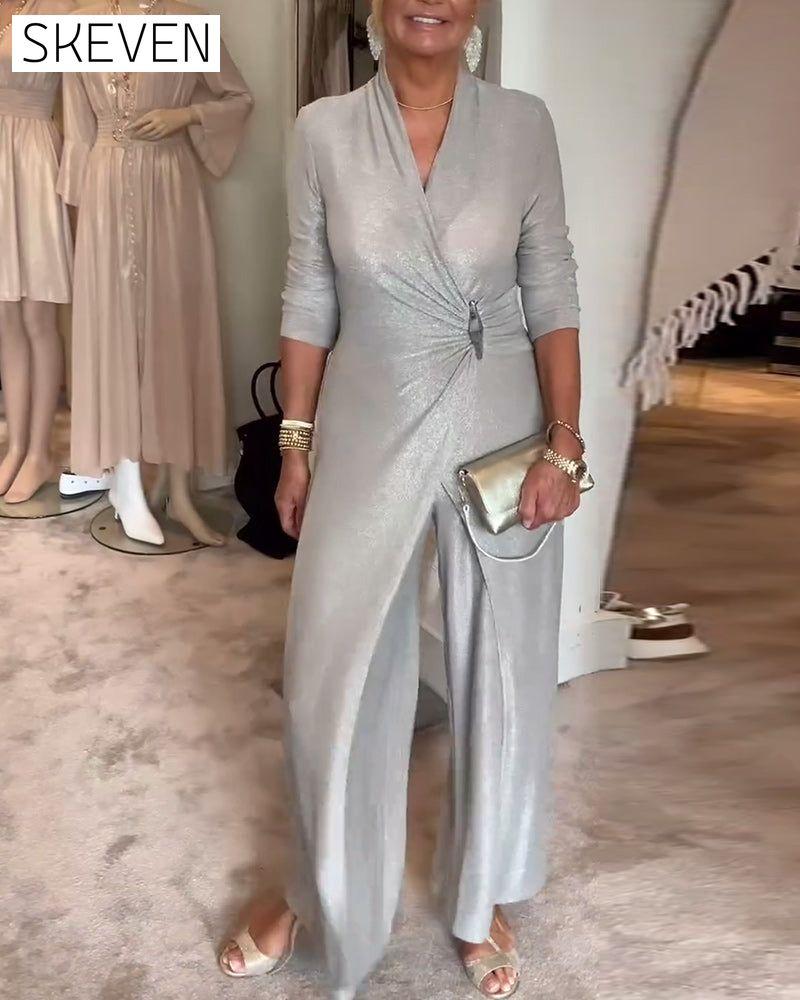 Eleganter, plissierter Jumpsuit in Unifarbe