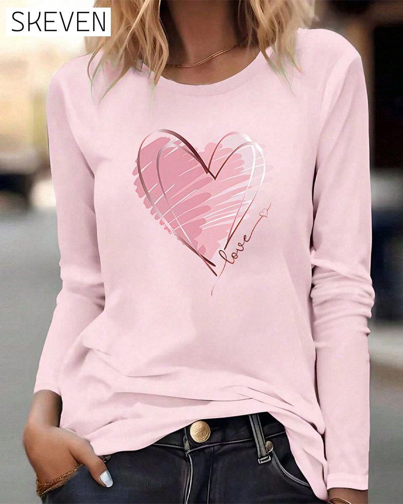 Long Sleeve Heart Round Neck Top