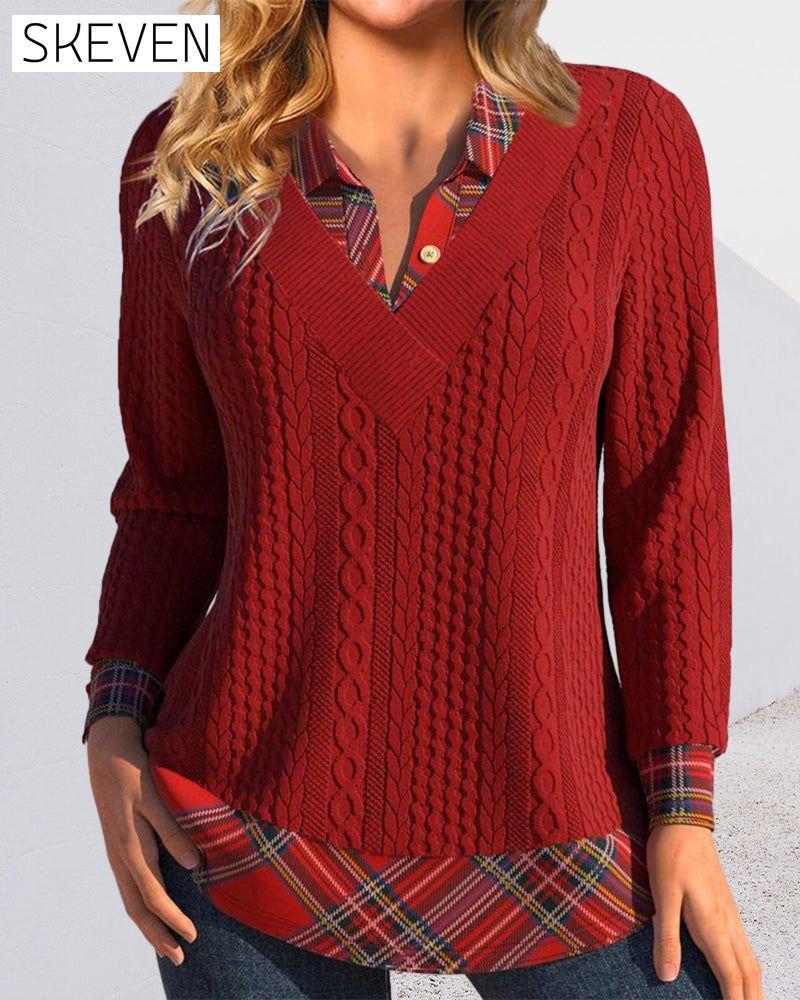Sweatshirt mit kariertem Patchwork-Revers