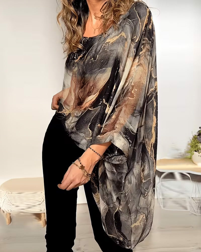 Batwing Sleeve Tie-Dye Loose Blouse