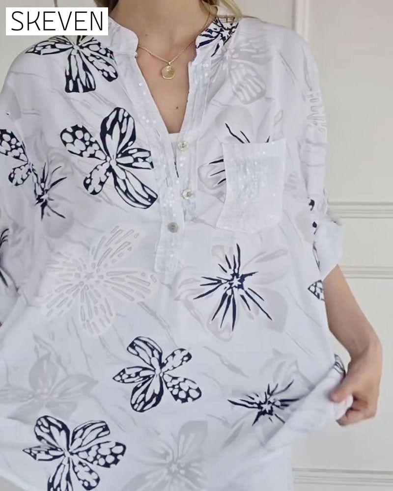 Floral Button V-Neck Blouse