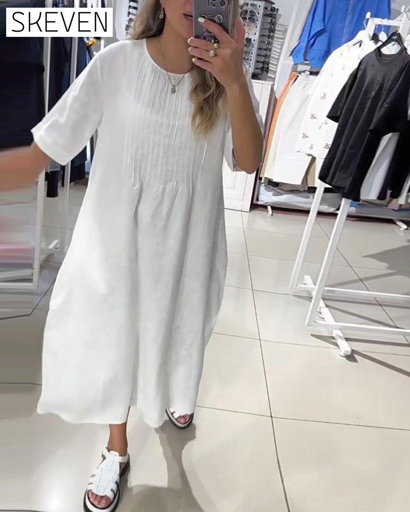 robe décontractée unie à manches courtes