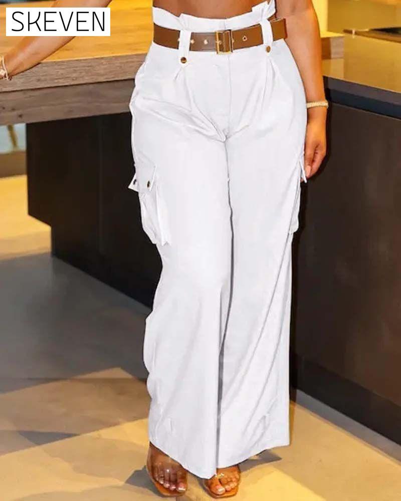 Solid color pocket casual cargo pants pants spring summer