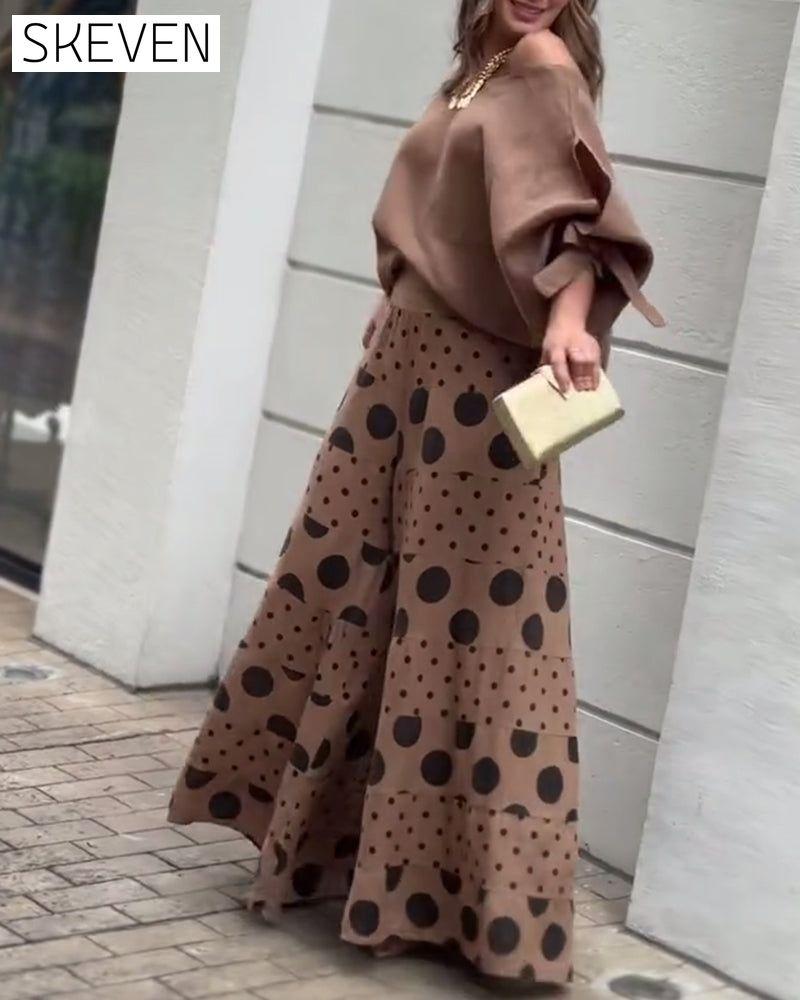 Polka dot print one-shoulder two-piece suit 202466 spring summer two-piece sets