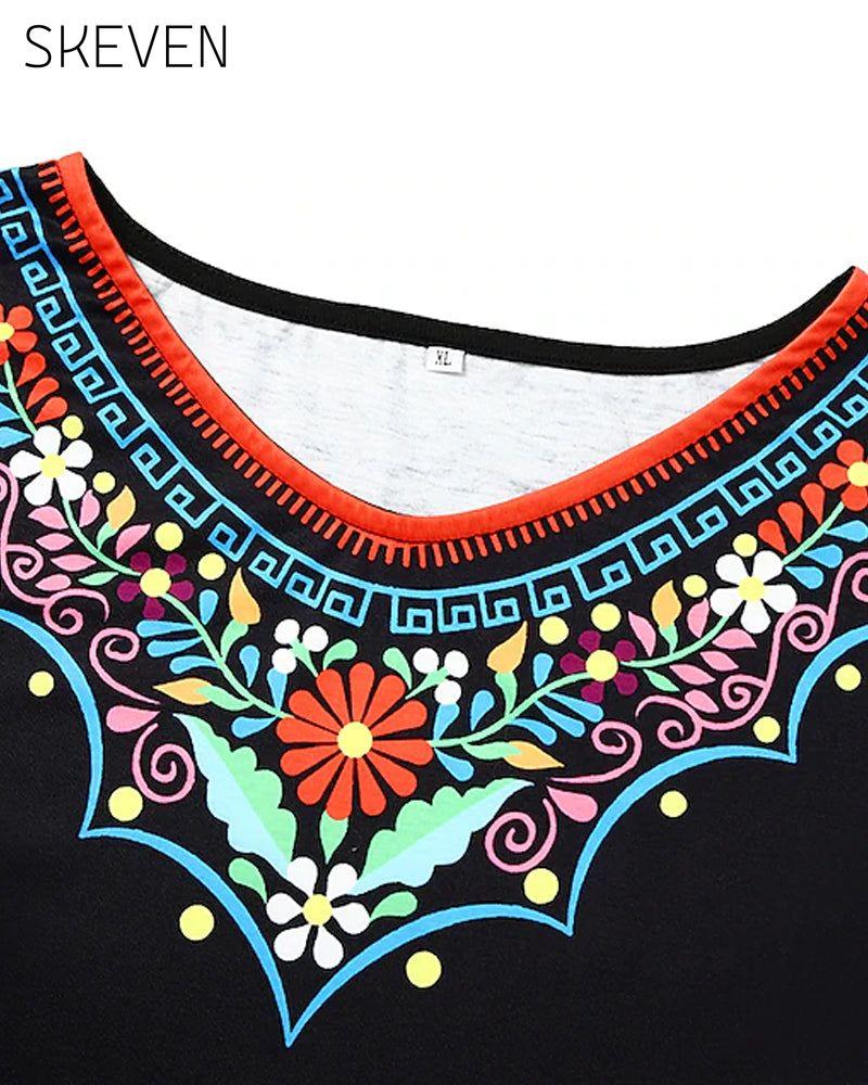 Retro-Kleid mit kurzen Ärmeln und Print