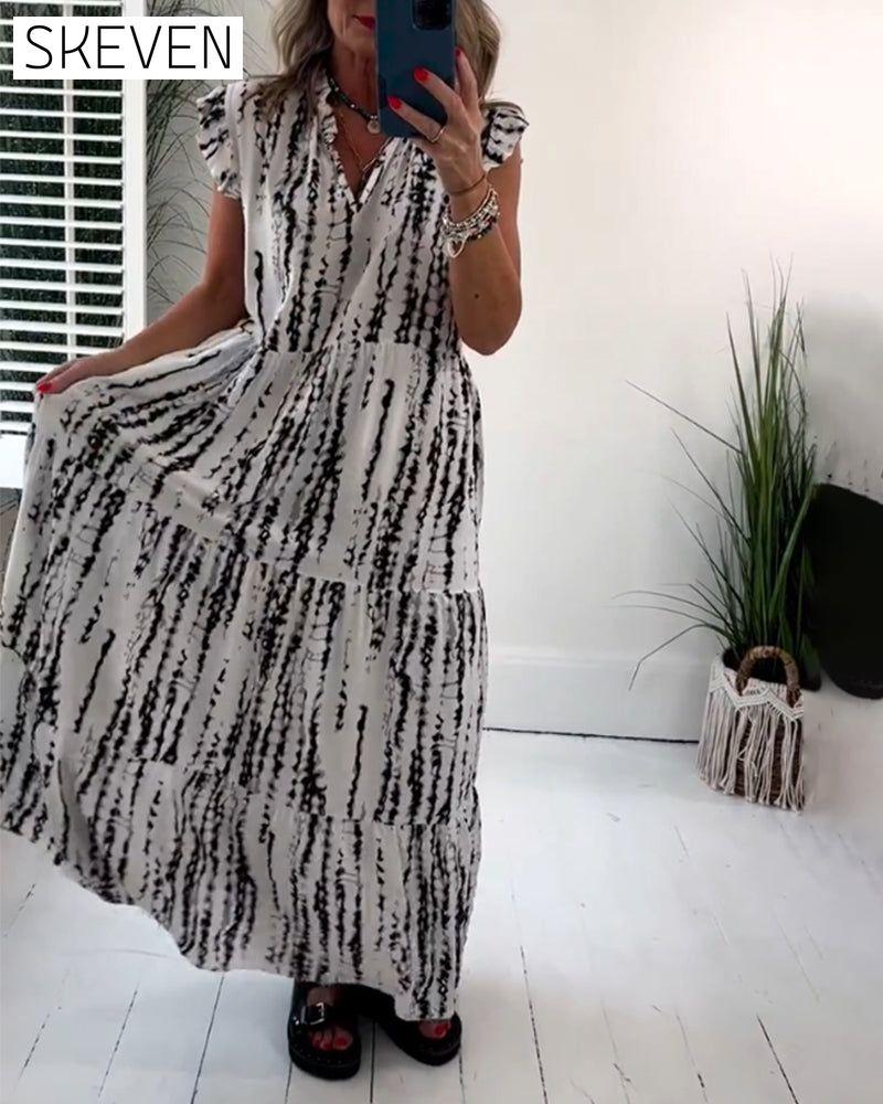Robe imprimée à manches papillon et col en V