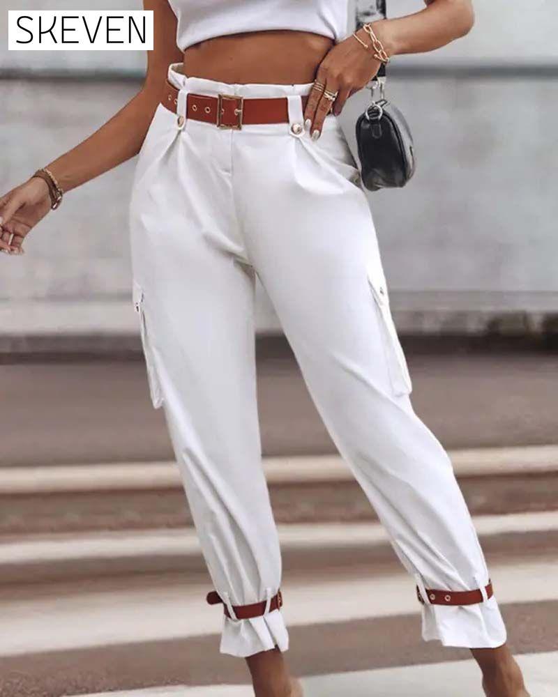 Solid color pocket casual cargo pants pants spring summer