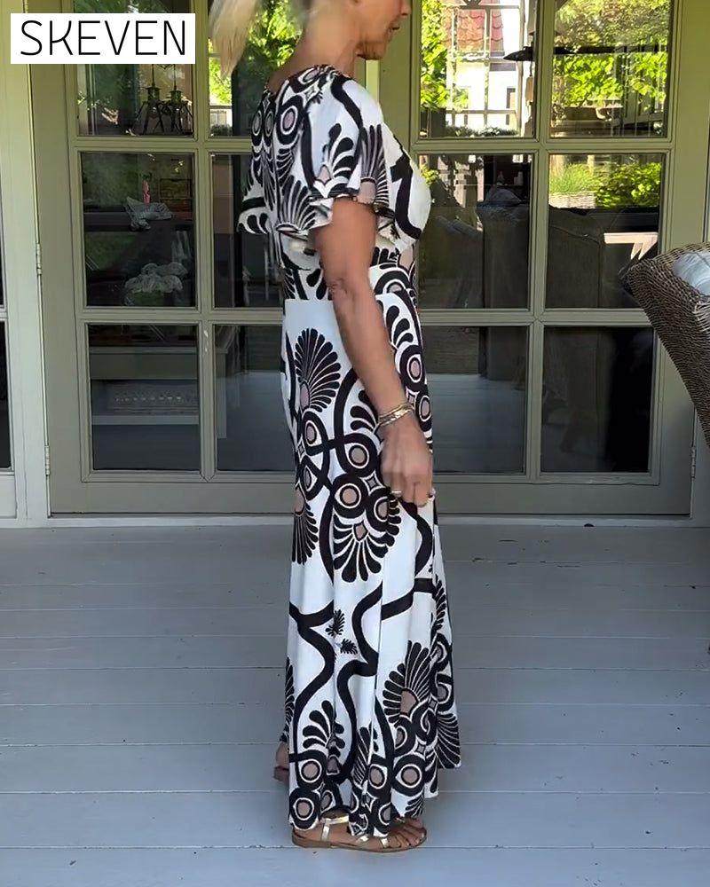 Short sleeve vintage print dress