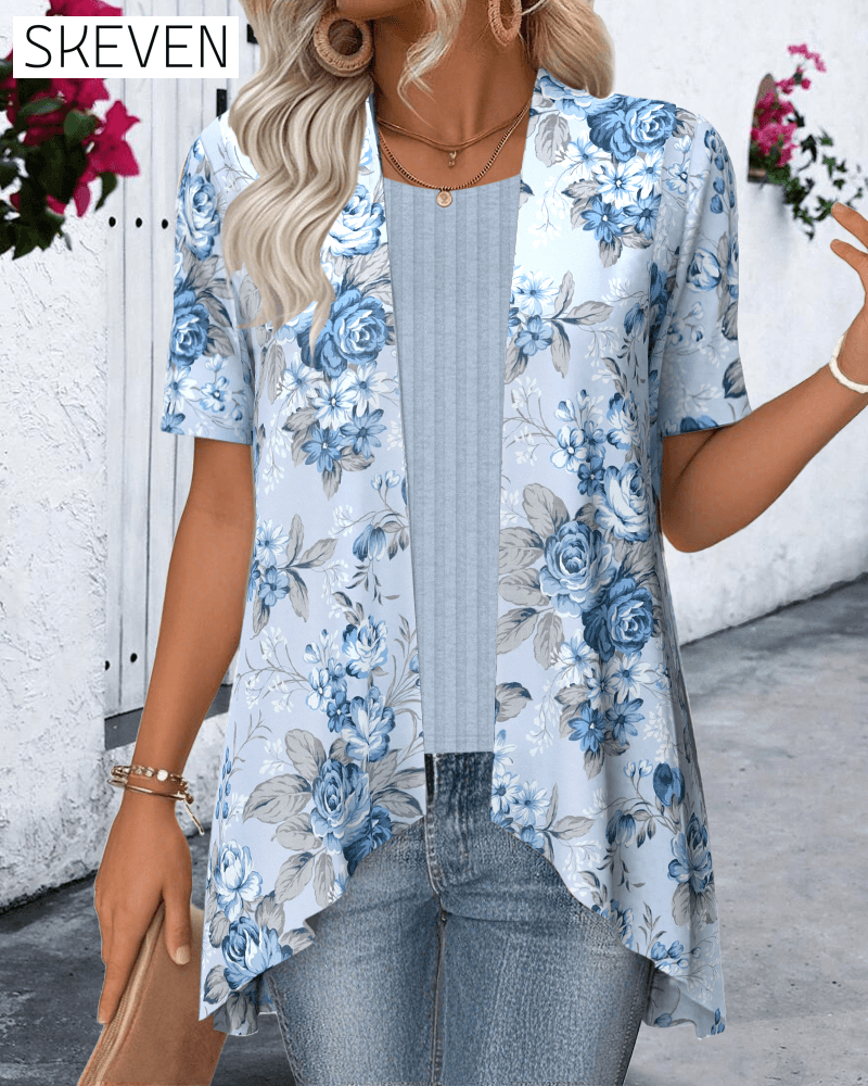 Irregular Print Short Sleeve Blouse