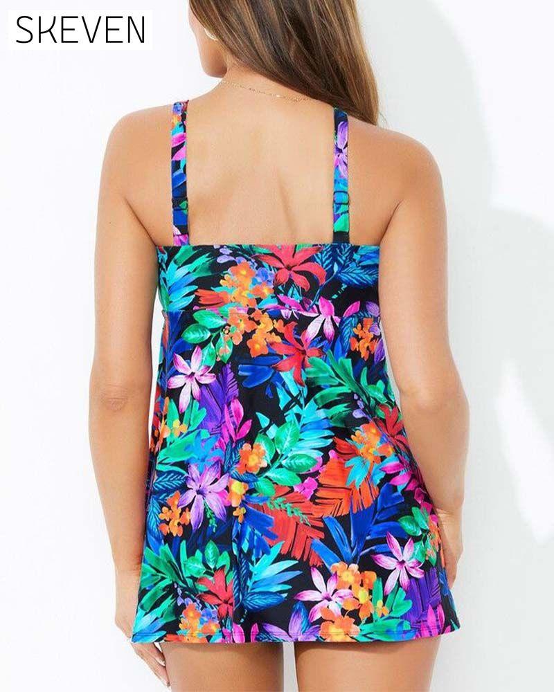 Tankini mit Blätterprint und Schultergurt