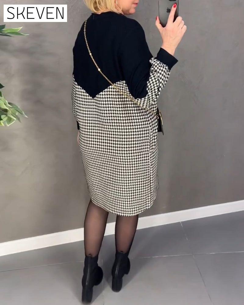 Schickes Color-Block-Kleid mit Karomuster