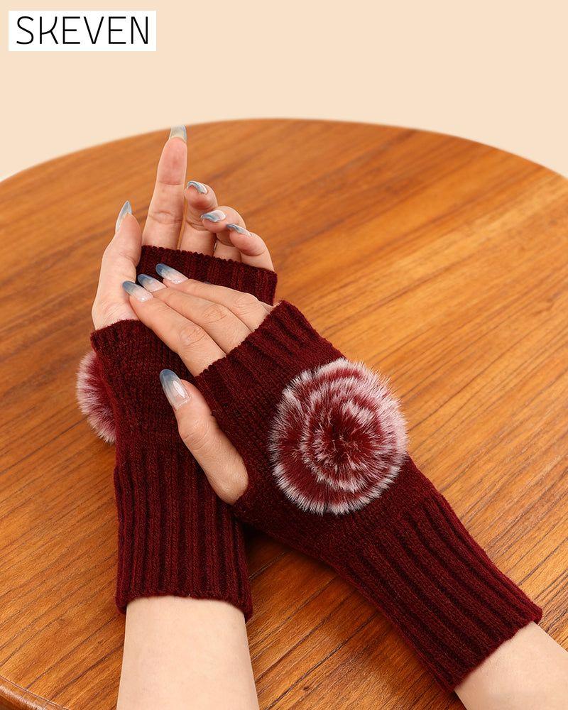 Warm Half-Fingerless Knitted Ball Gloves