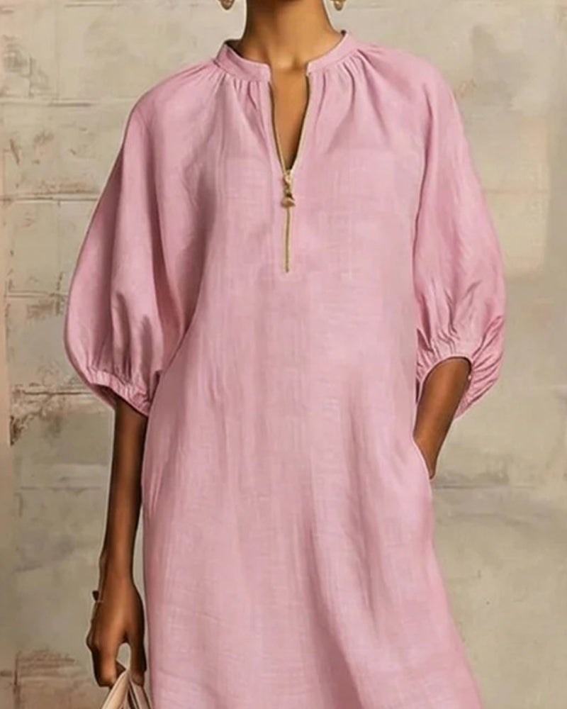 Zipper Balloon Sleeve Dress