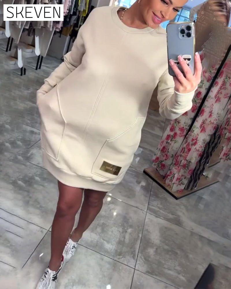 Robe pull à poches et manches longues