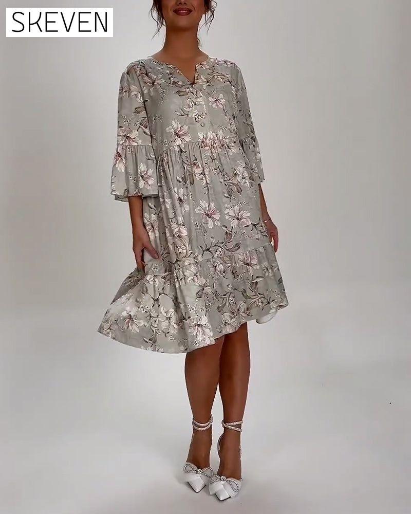 Bell sleeve floral print dress