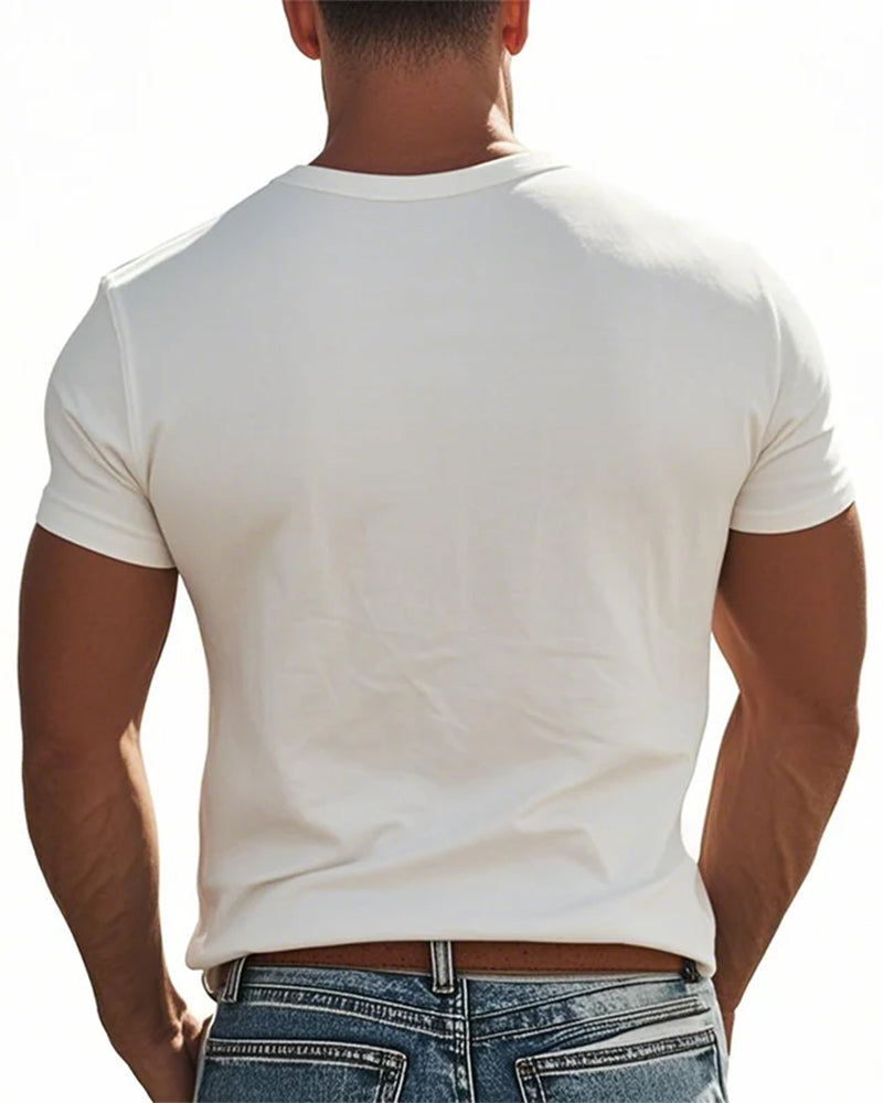 Men's Button Placket Short Sleeve T-Shirt