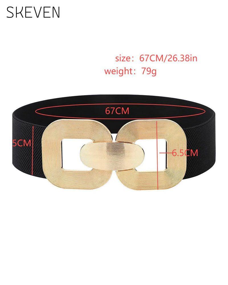 Ceinture vintage en cuir élastique avec boucle dorée pour femme