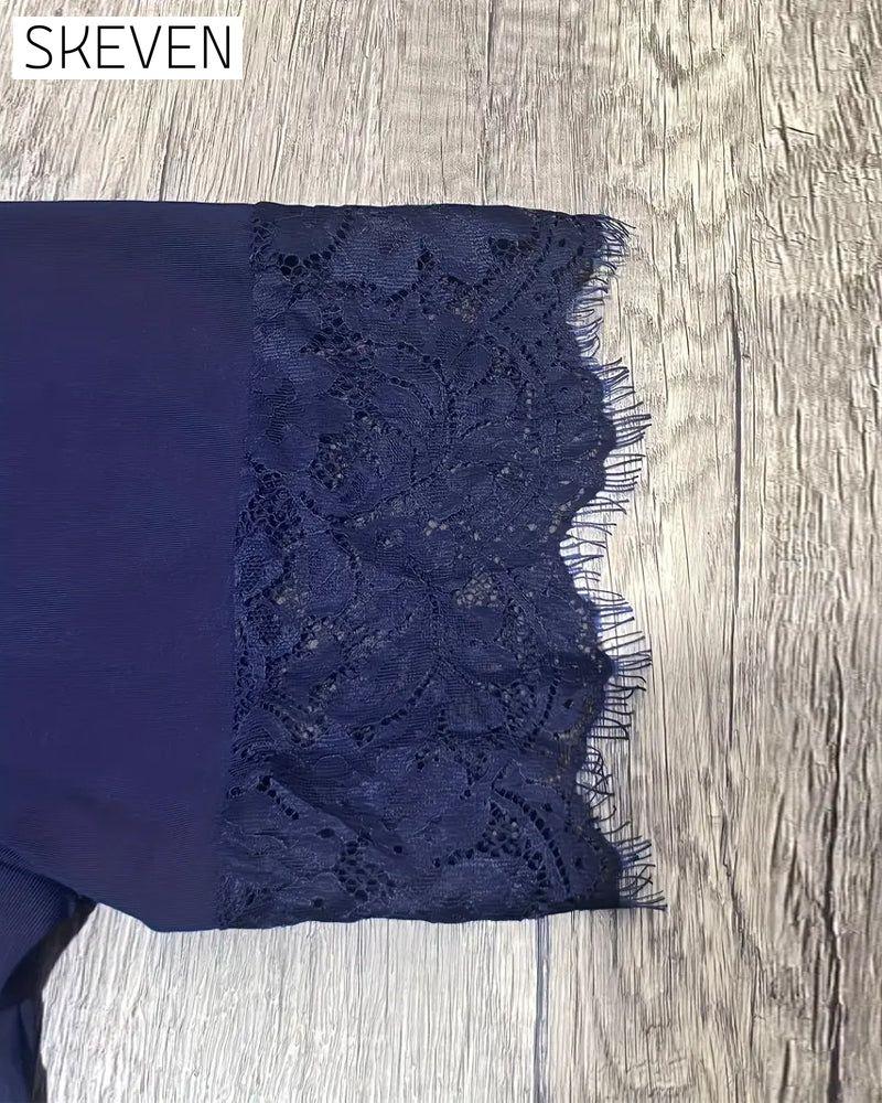 Chemisier slim à manches courtes en dentelle et col en V