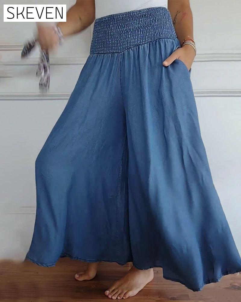 Elastic waist wide leg pants