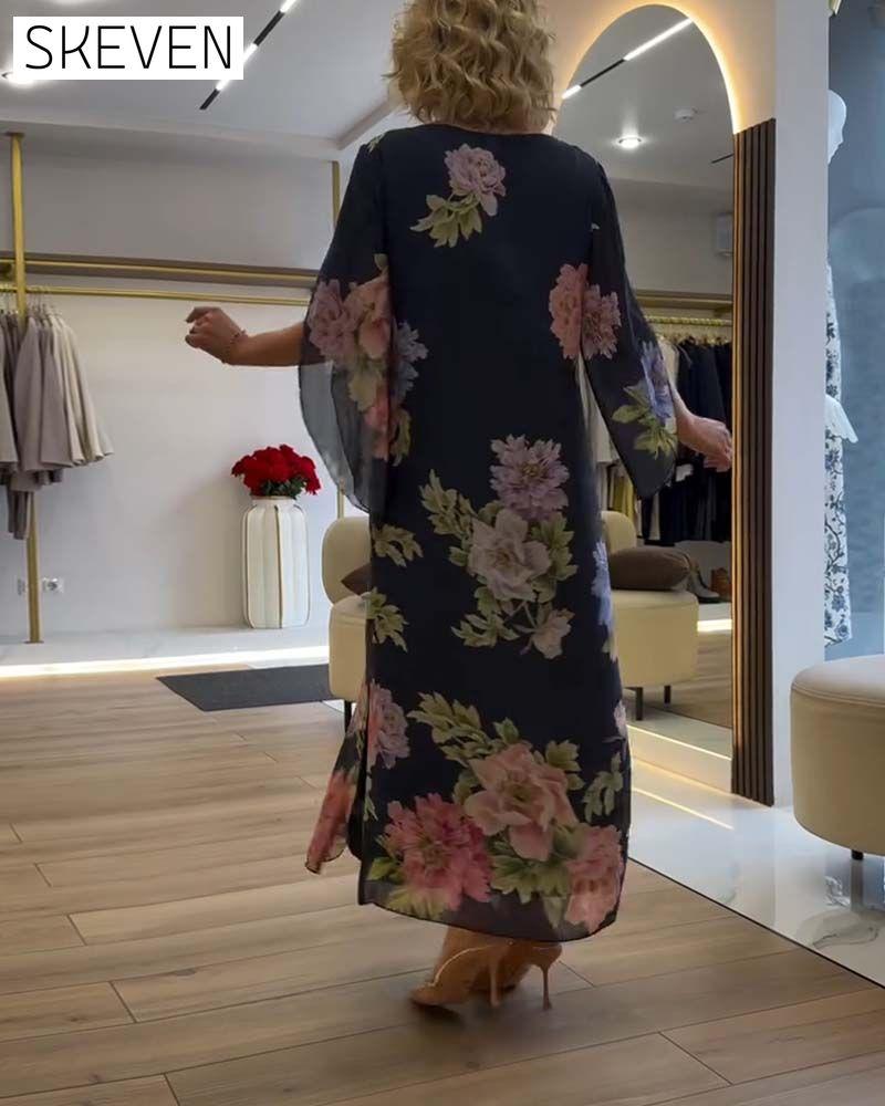 Round Neck Floral Slit Dress