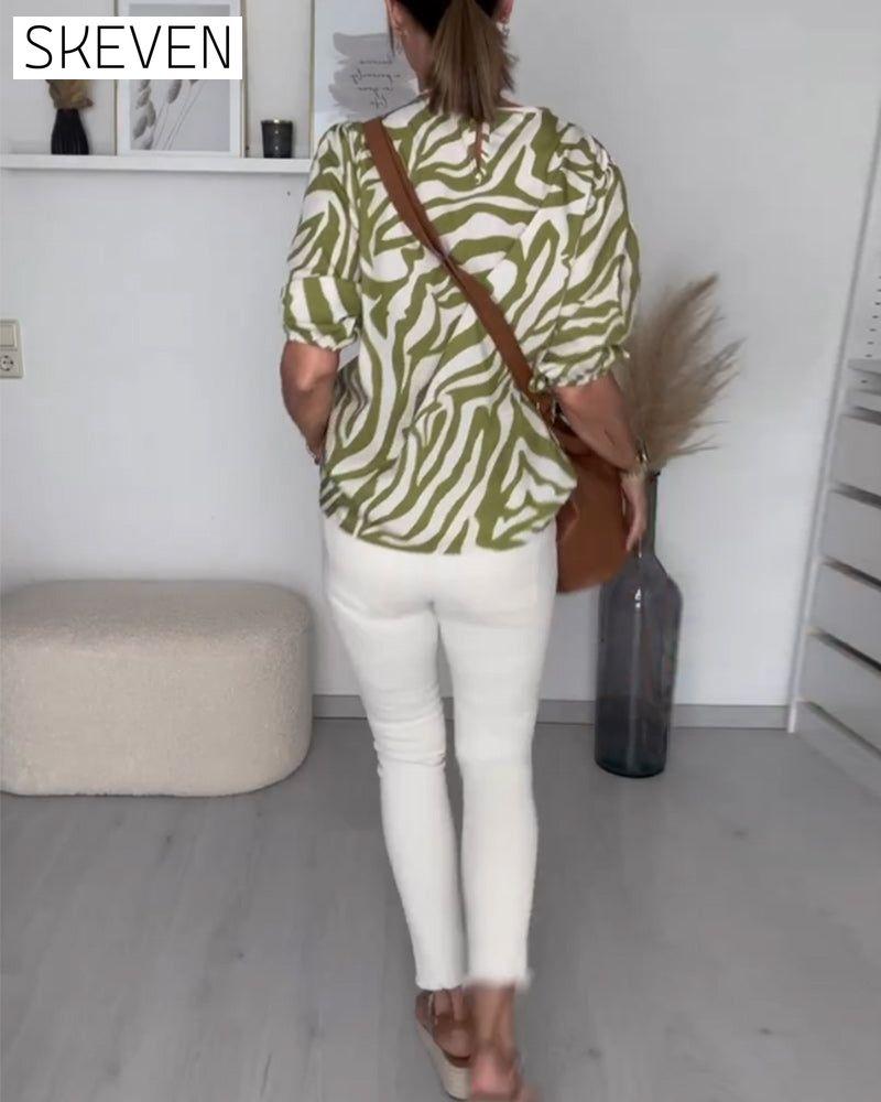 Zebra print round neck blouse