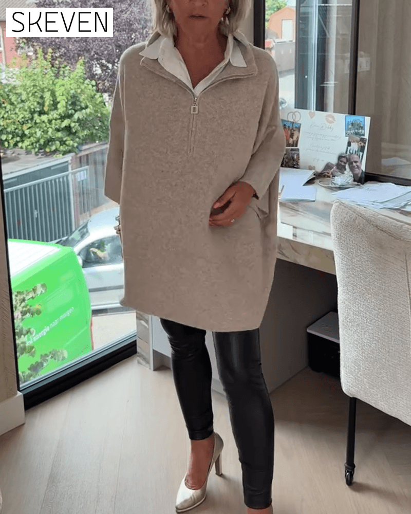 Stand Collar Half-Zip Loose Pullover