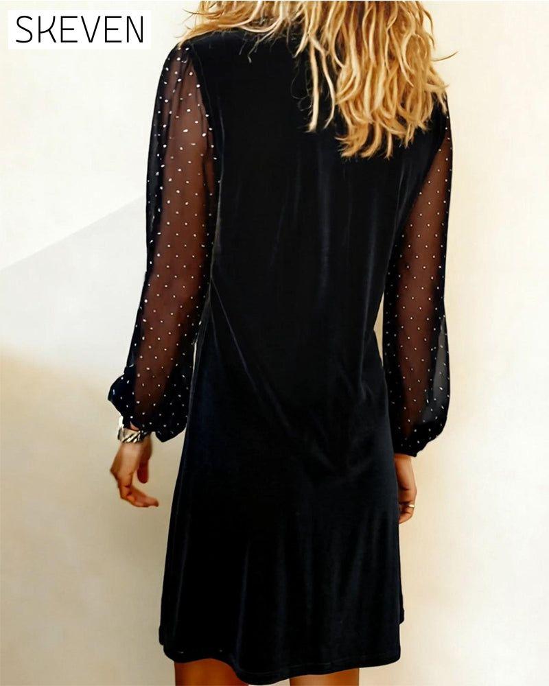 Solid Color Long-Sleeved Patchwork Dress