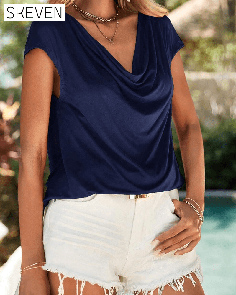 Classic Draped Collar Batwing Sleeve Top