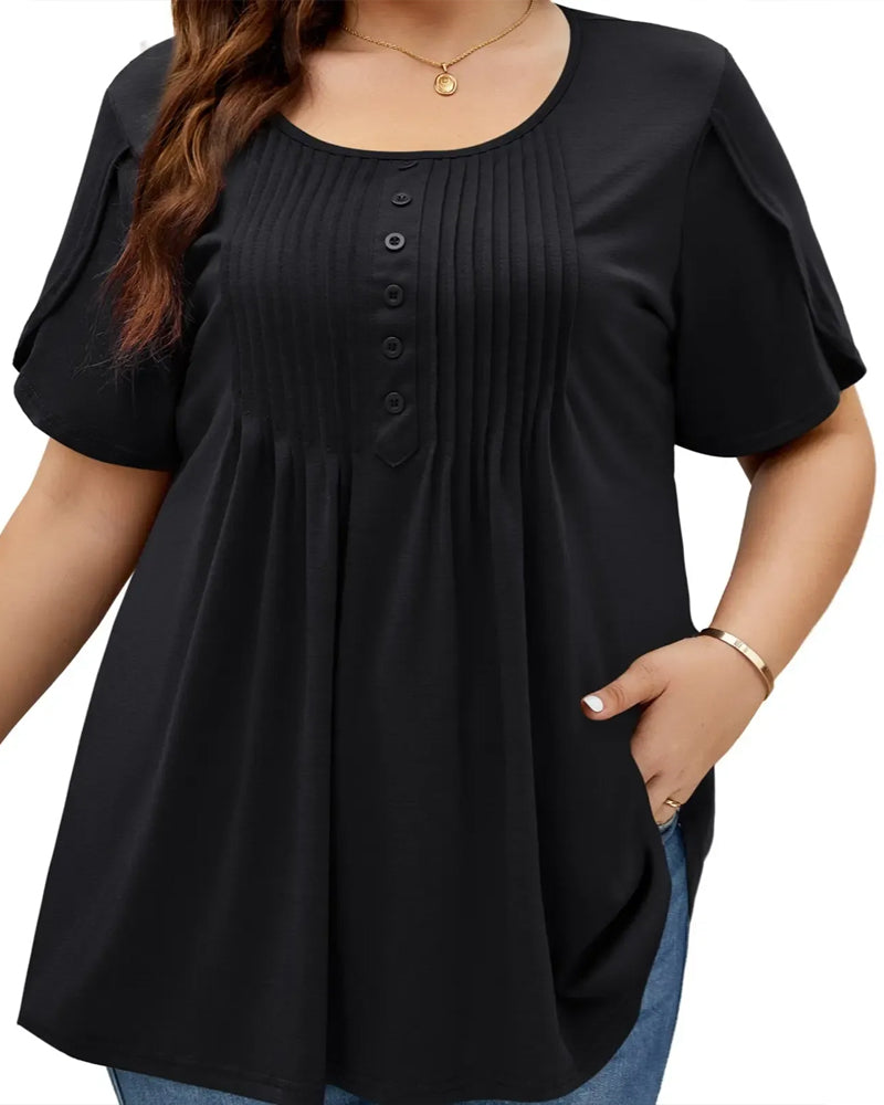 Casual Solid Color Buttons T-shirt