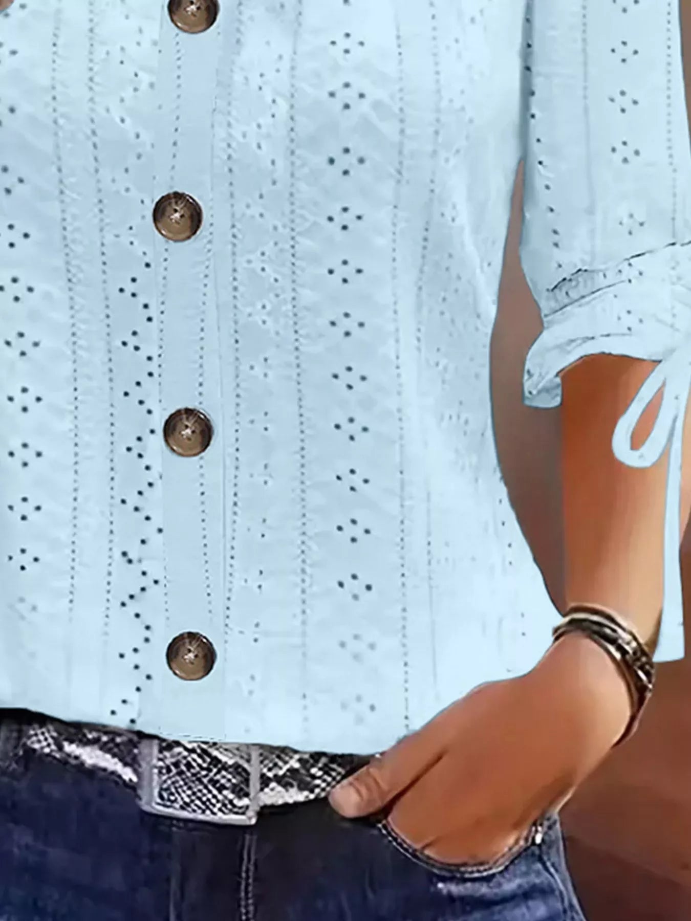 Eyelet Tie-Sleeve Detail Top