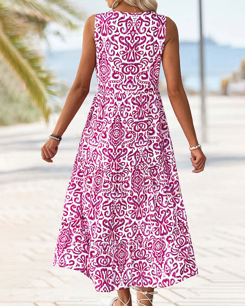 V-Neck Button Sleeveless Dress