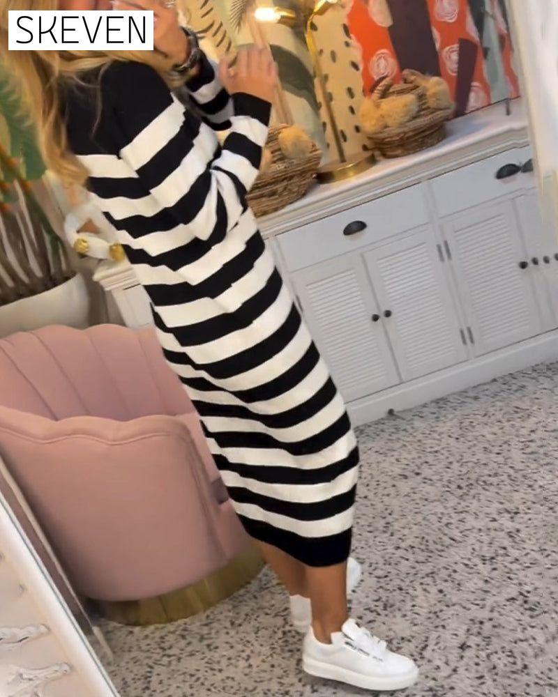 Striped casual long sleeve dress 2023 f/w 23BF casual dresses Clothes Dresses spring