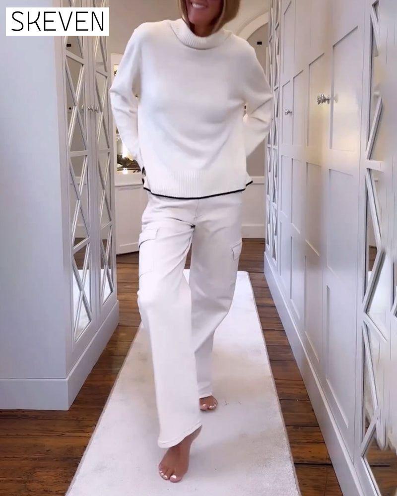 High neck long-sleeve pullover