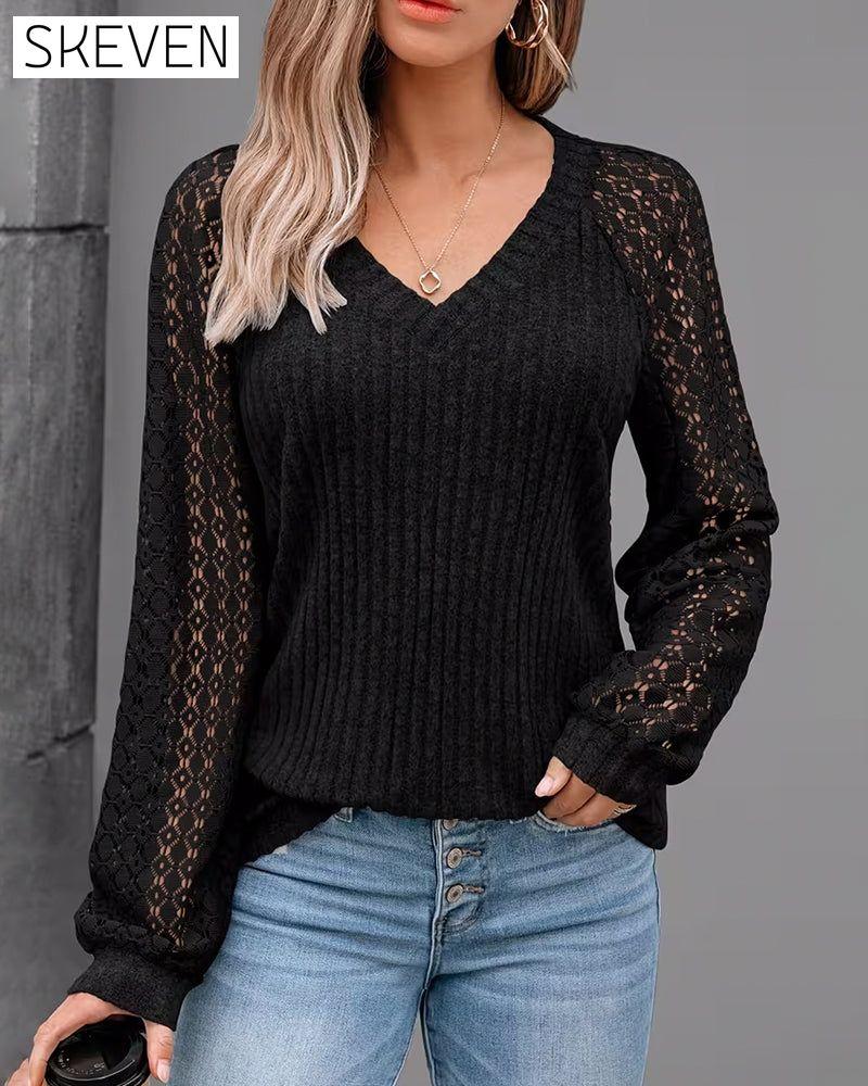 V-Neck Brushed Pit Strip Top