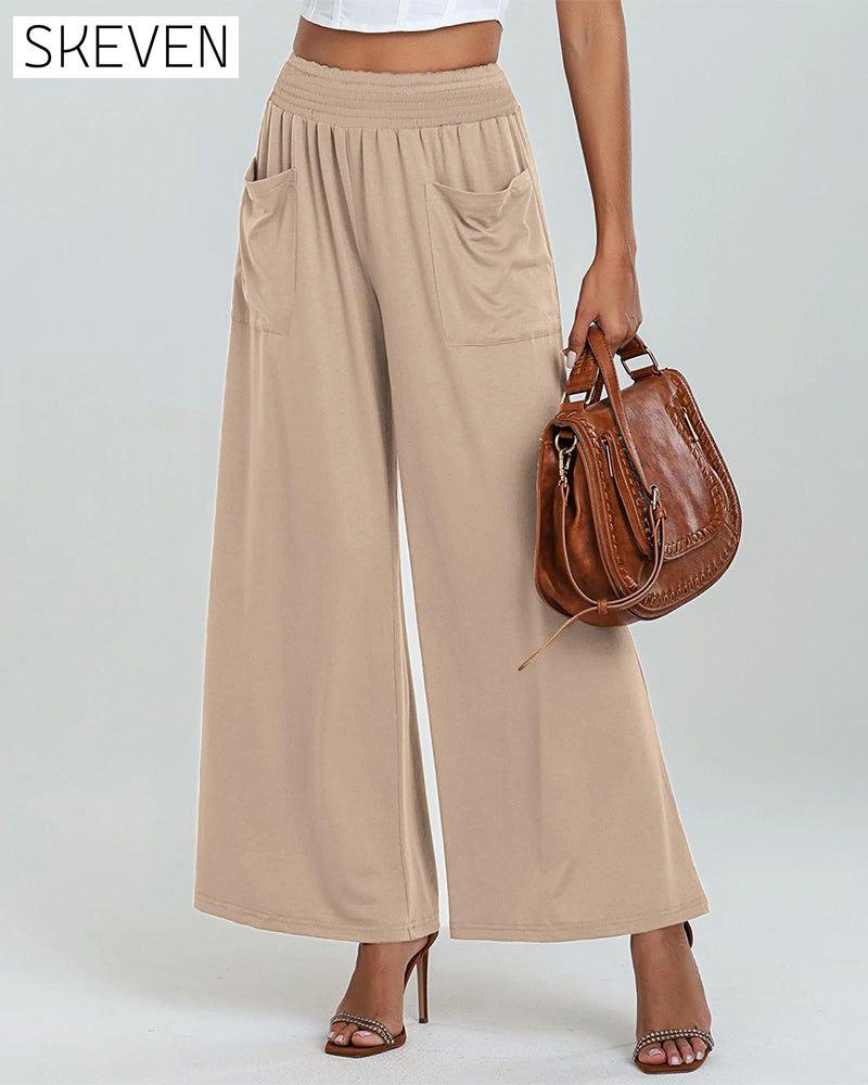 Pantalon bootcut à taille élastique et poches