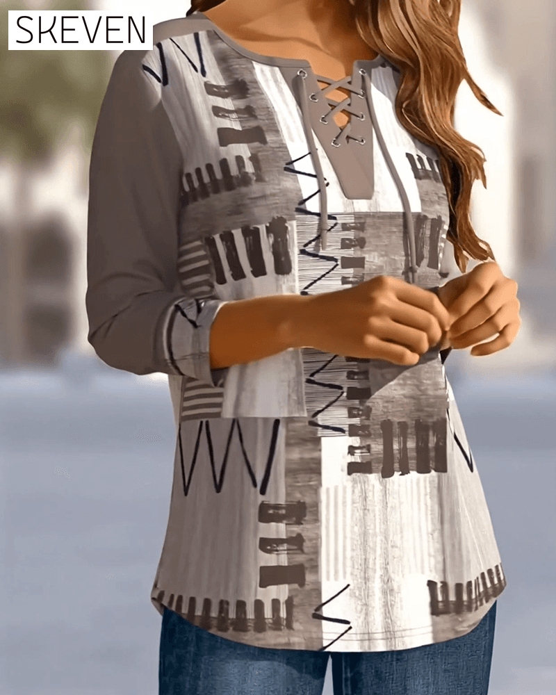 Stylish Criss-Cross Strap Plaid Print Top