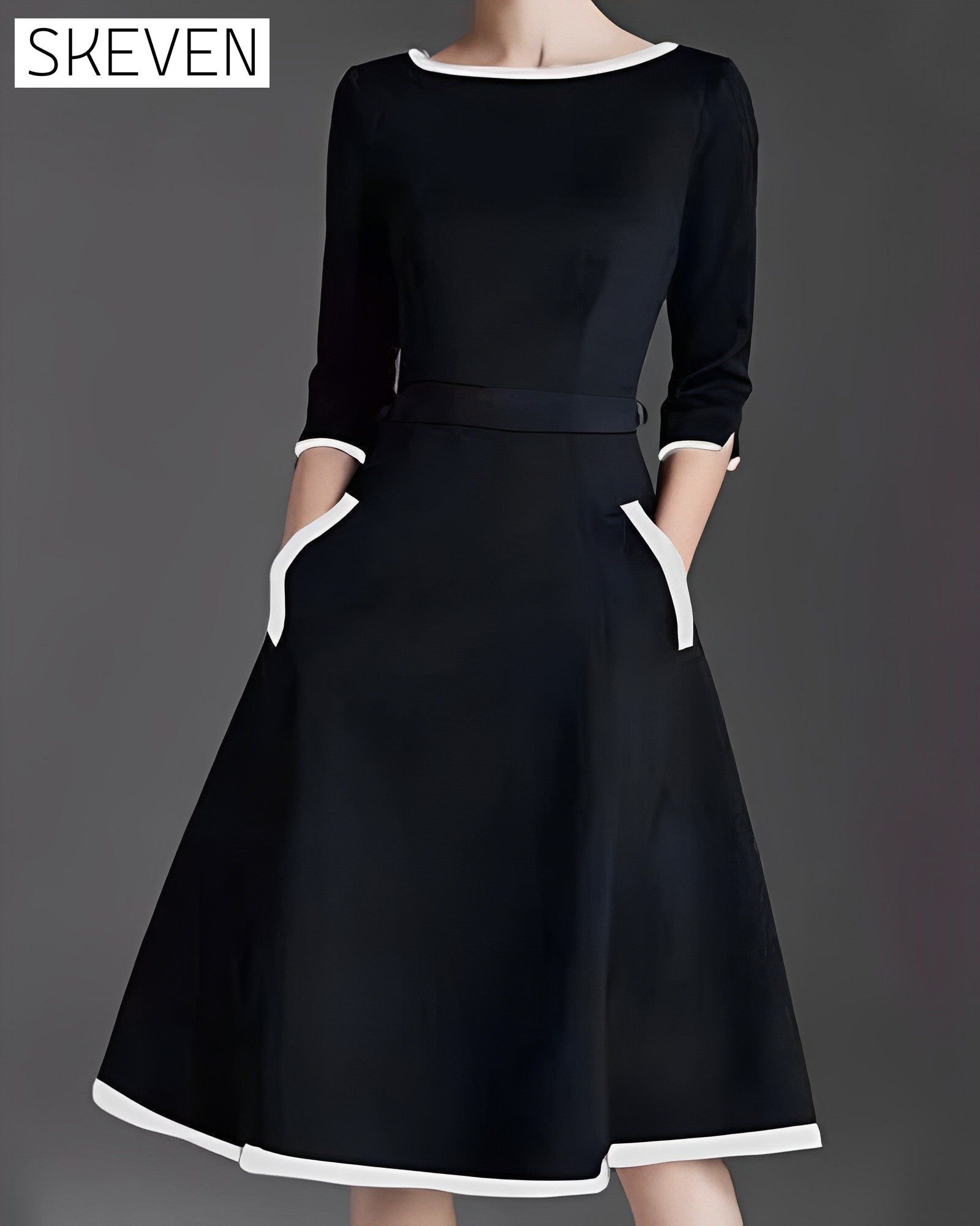 Round neck elegant pocket dress Black 2023 f/w 23BF casual dresses Clothes Dresses spring