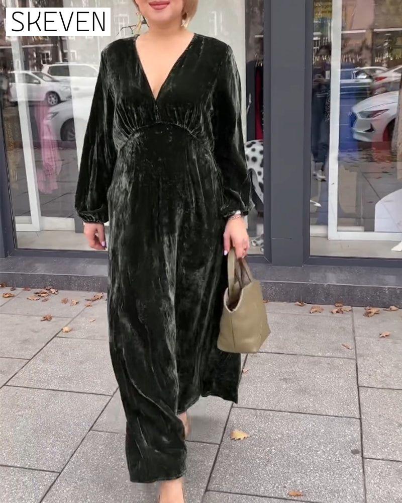 V neck patchwork Long Sleeve dress 2023 f/w 23BF casual dresses Clothes Dresses