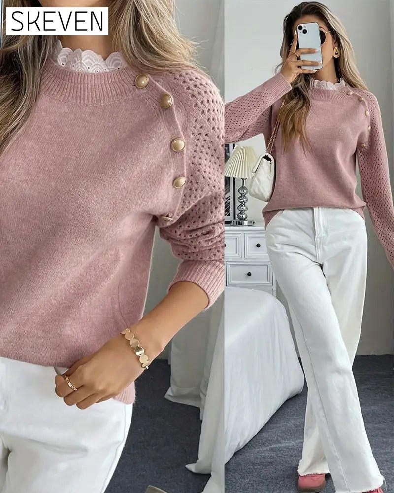 Elegant Ruffle Hollow Trim Jumper