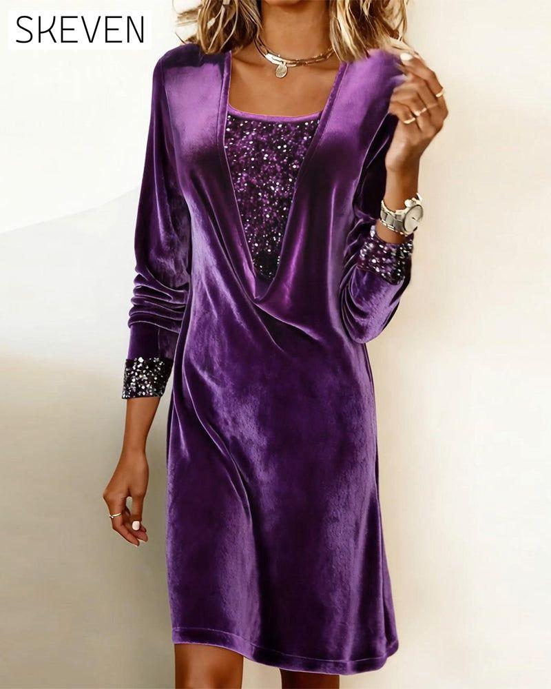 Elegant Sequined Patchwork Dress