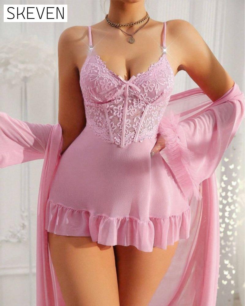 Sexy Spitzen-Nachthemd-Strumpfhalter-Anzug