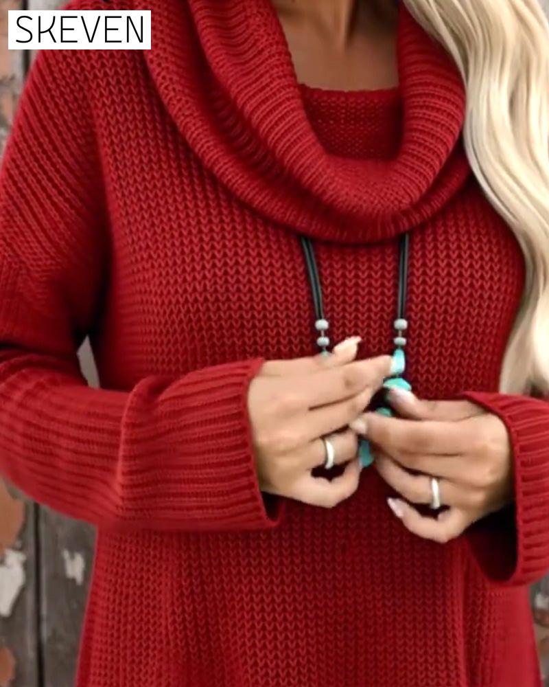 Stilvolles Kleid in Unifarbe mit hohem Kragen