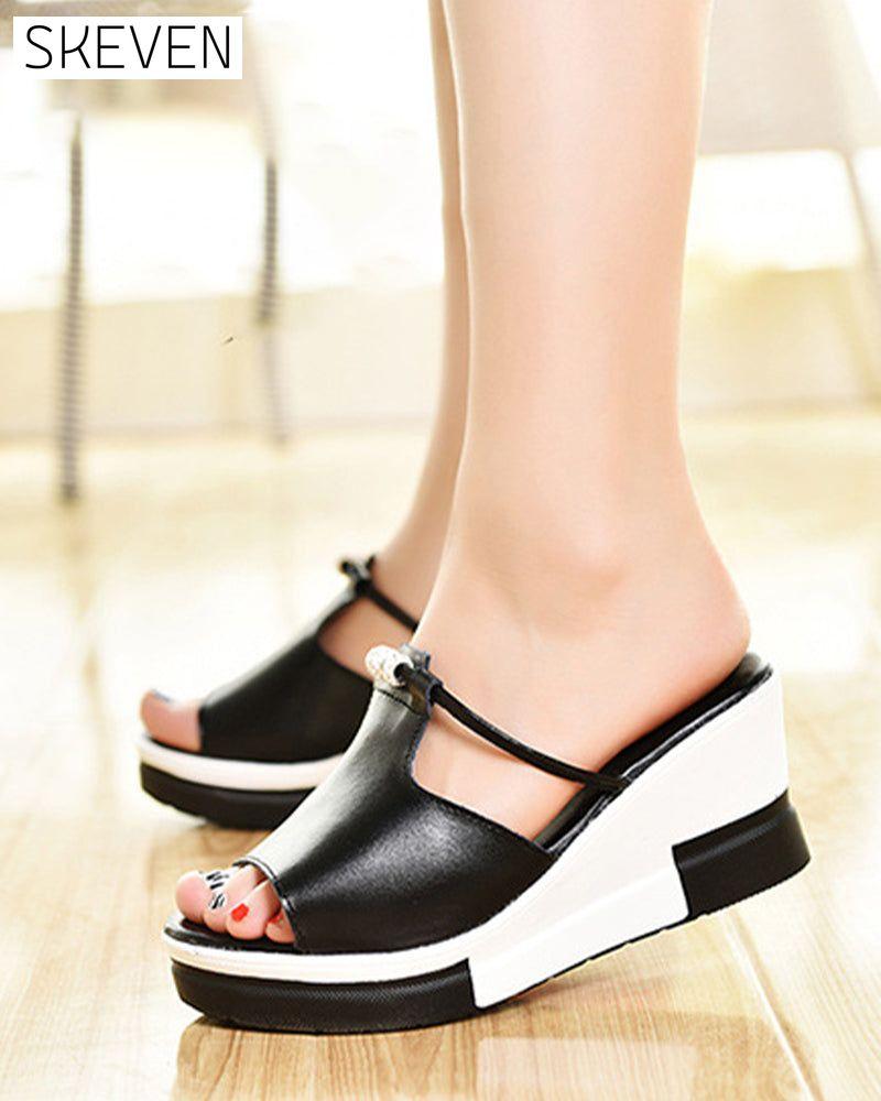 Colorblock Open Toe Wedge Sandals
