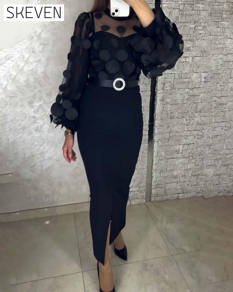 Robe cintrée à manches lanternes style français
