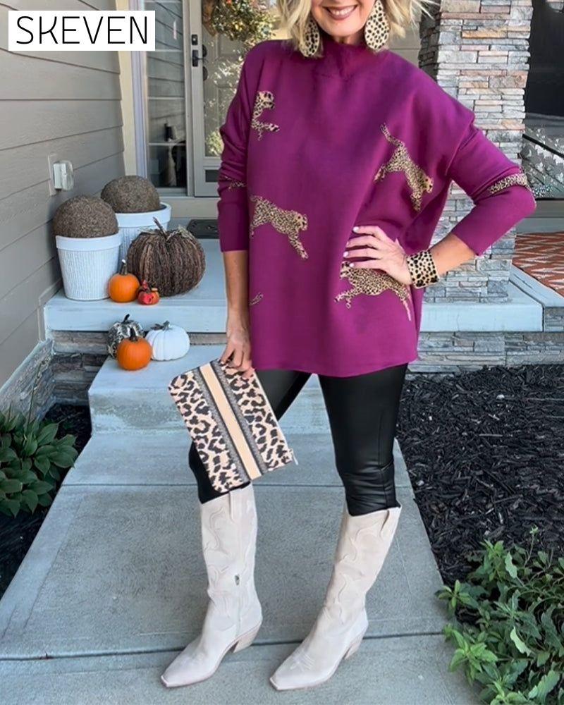 Cheetah pattern loose sweater