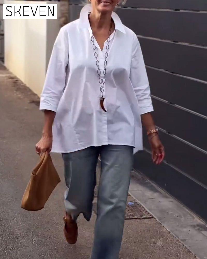 Chemise décontractée à manches longues et revers