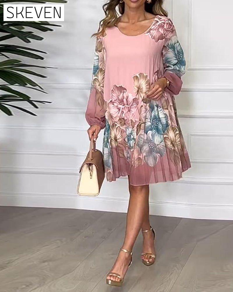 Elegant Floral Pleated  Dress